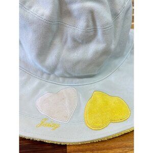 Vintage Juicy Couture bucket hat, light blue, yellow terry cloth, hearts